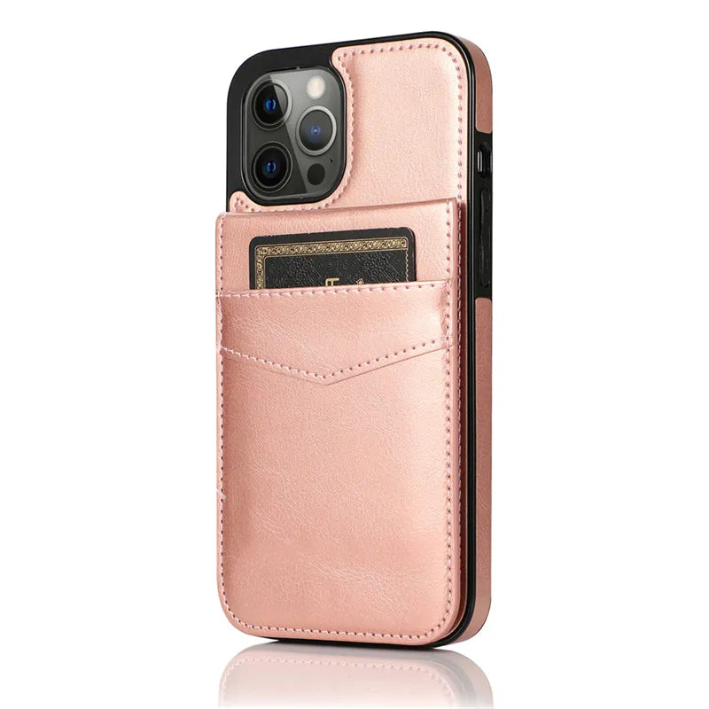 iPhone 15 Pro Case Leather Phone Case for iPhone 15, 14, 13, 12, 11 Pro Max - Card Slot, Cover Stand, Shockproof Cover Rose Gold / For iPhone SE 2020 - sky-case