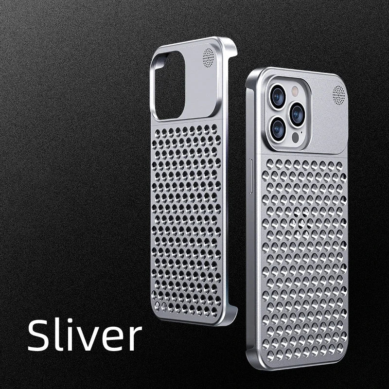Aluminum Alloy Phone Case For iPhone 15 14 13 Pro Max Hollow Heat Dissipation iPhone Case Sliver / For iPhone 15 Plus / Aluminum - sky-case