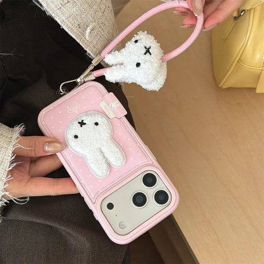 Winter Plush Rabbit Polka Dot Leather Case - sky-case