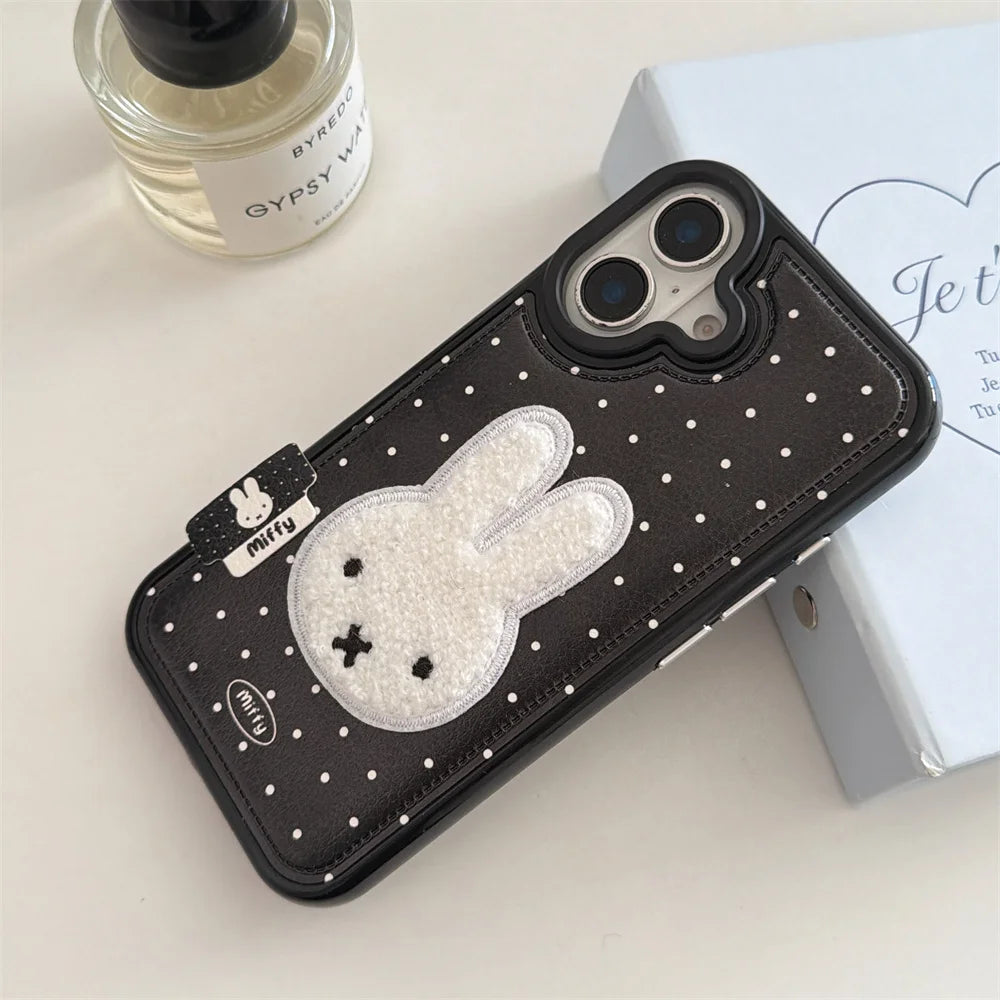 Winter Plush Rabbit Polka Dot Leather Case - sky-case