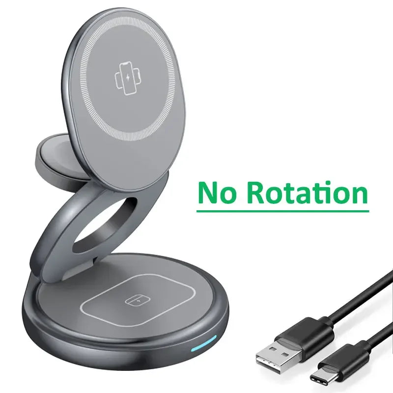 3-in-1 Wireless Charger Magnetic Folding Stand NO Rotation Grey - sky-case