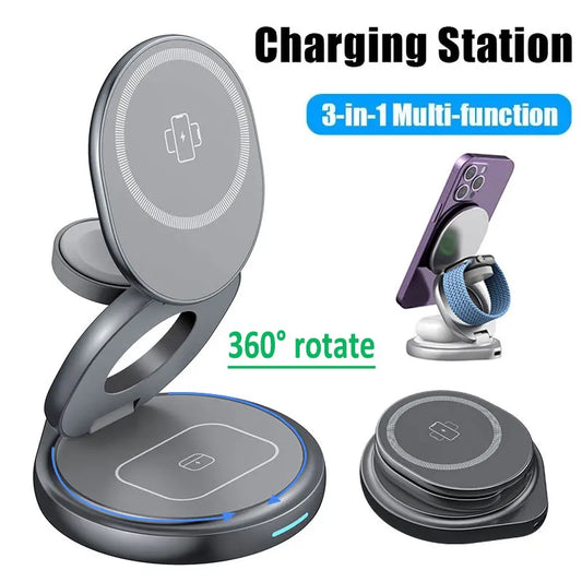 3-in-1 Wireless Charger Magnetic Folding Stand - sky-case
