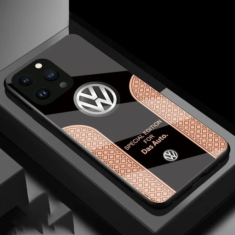 Volkswagen Luxury Logo iPhone 16e Phone Case with Glass Cover and Wireless Charging - sky-case
