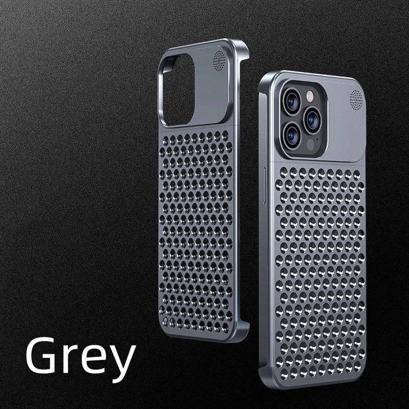 Aluminum Alloy Phone Case For iPhone 15 14 13 Pro Max Hollow Heat Dissipation iPhone Case Grey / For iPhone 15 Plus / Aluminum - sky-case