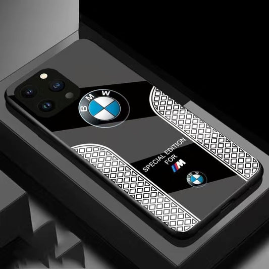 BMW Sport Luxury Phone Case for iPhone 17 16 15 14 13 12 11 Pro Max Tempered Glass Back - sky-case