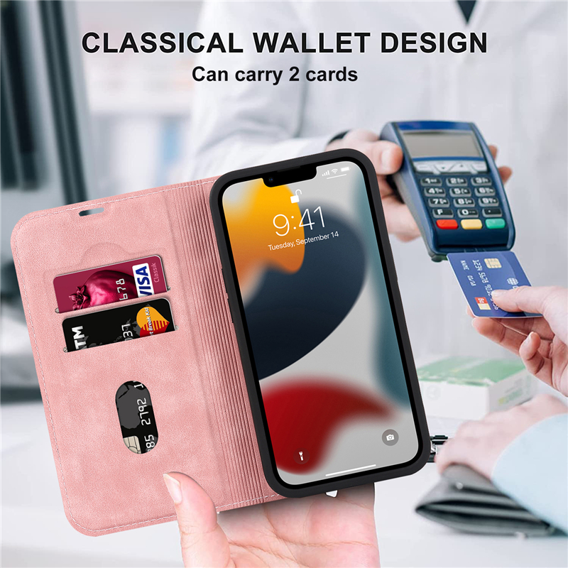 Magnetic Leather Wallet Phone Cover for IPhone - Magsafe Wireless Charging - Kickstand Card Slot Case - sky-case