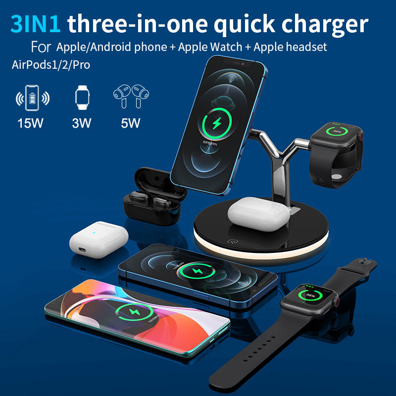 Magnetic Wireless Charger Stand 15W Fast Charging Dock Station 3 in 1 - sky-case