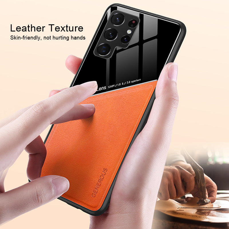 For Samsung S 22 Ultra Case Leather Texture Magnetic Car Phone Cover Samsung Galaxy S23 Ultra 23 Plus 22 Ultra Shockproof Cover - sky-case