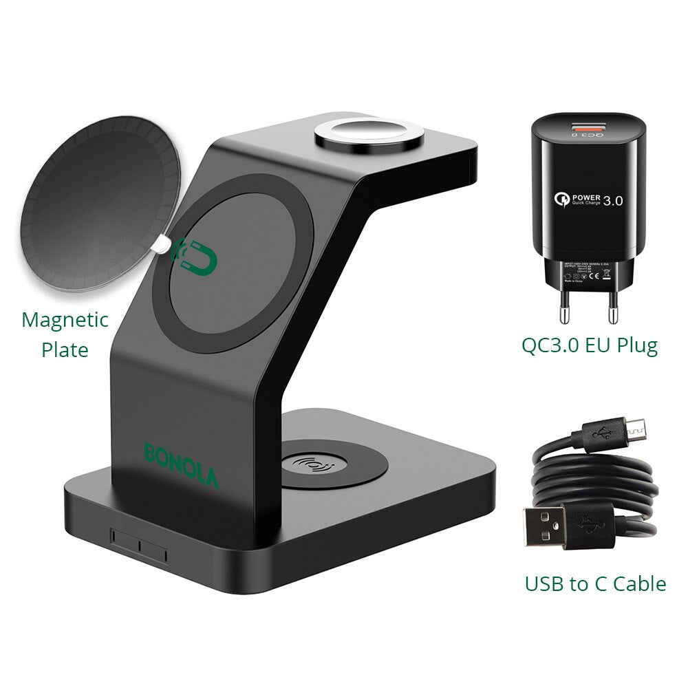 magsafe 3 charging port Magnetic Fast Station Wireless Charger Black Suit EU Plug / 3 charging port - sky-case