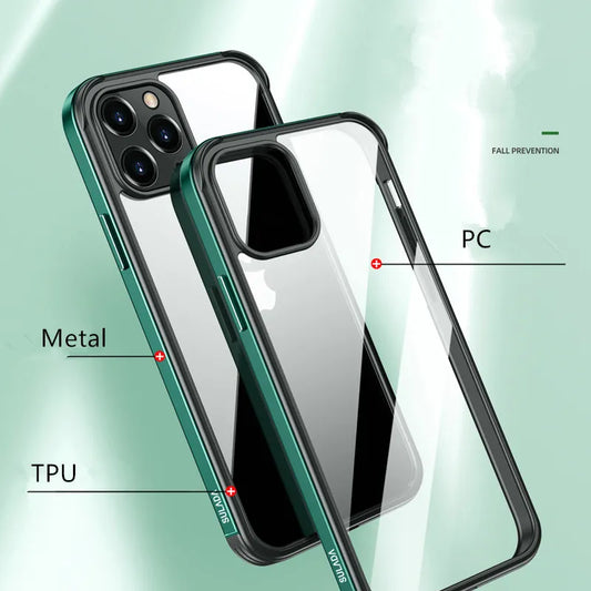 Anti-Scratch Alloy Transparent Case with Glitter Metal Edge for Apple iPhone 14 13 12 Pro Max - sky-case