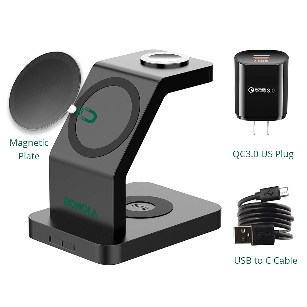 magsafe 3 charging port Magnetic Fast Station Wireless Charger Black Suit US Plug / 3 charging port - sky-case