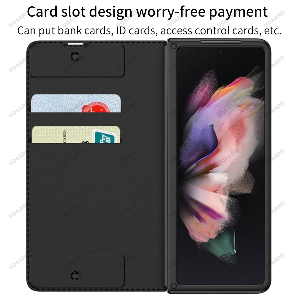 Card Slot Flip Wallet Leather Case for Samsung Galaxy Z Fold 3 4 5G Case with Removable Pen Slot Holder Cover - sky-case