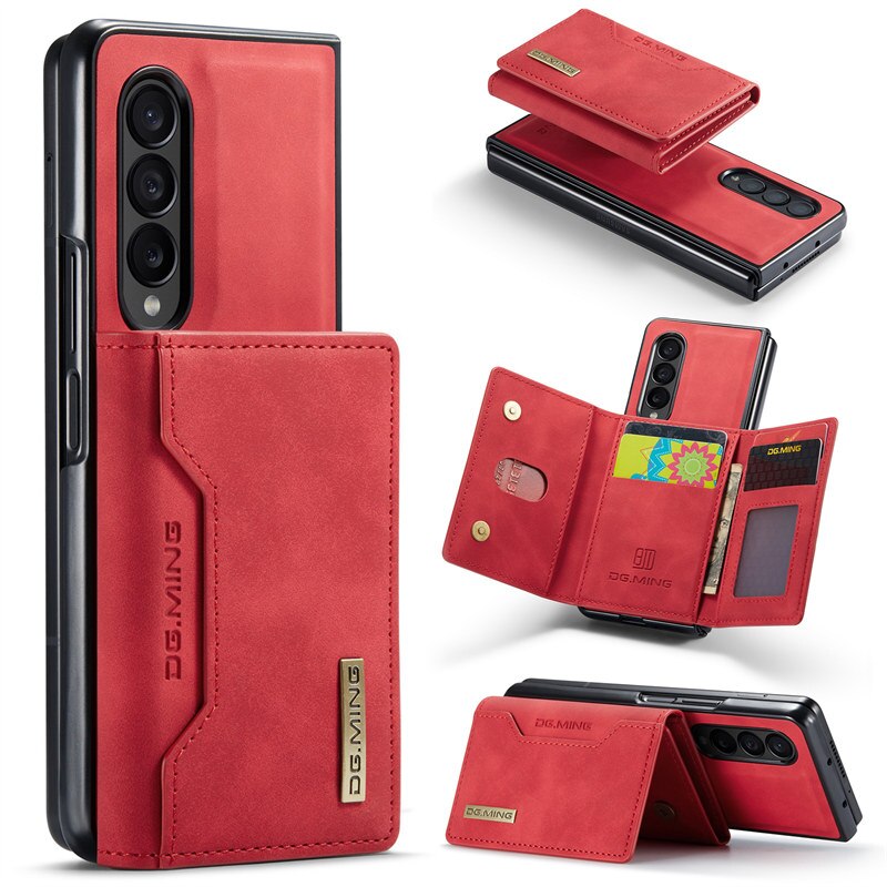 Luxury Leather Wallet Cover Detachable Case with Card Holder For Samsung Galaxy Red / Samsung Z Fold 3 - sky-case