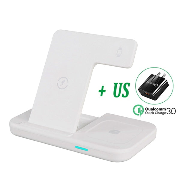 30W Qi Wireless Charger Stand 3 In 1 Qi Fast Charging Dock Station white with US plug - sky-case