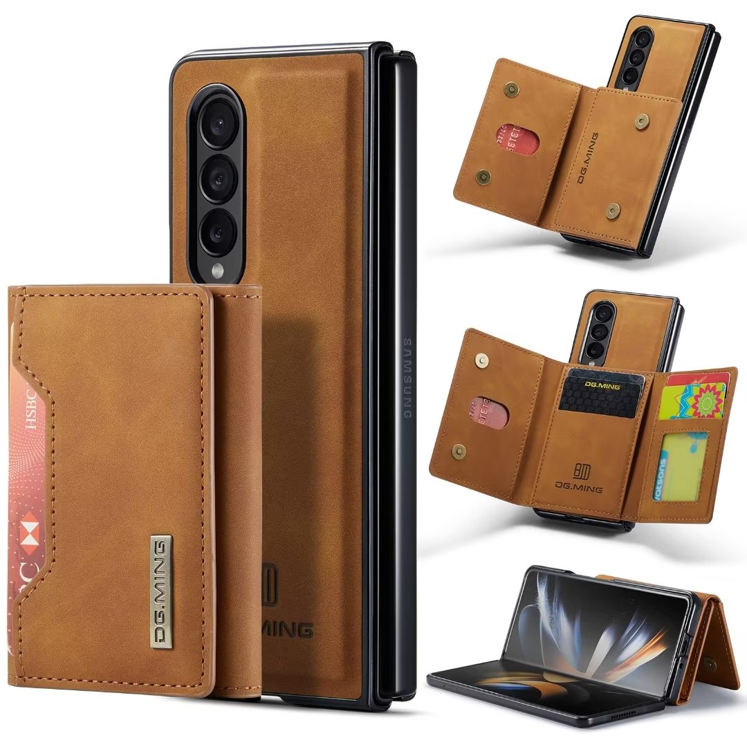 New 2023 Luxury Leather Wallet flip Cover 2 in 1 Detachable Leather Back Cover Case with Card Holder Magnetic Galaxy Z Fold 3 / brown - sky-case