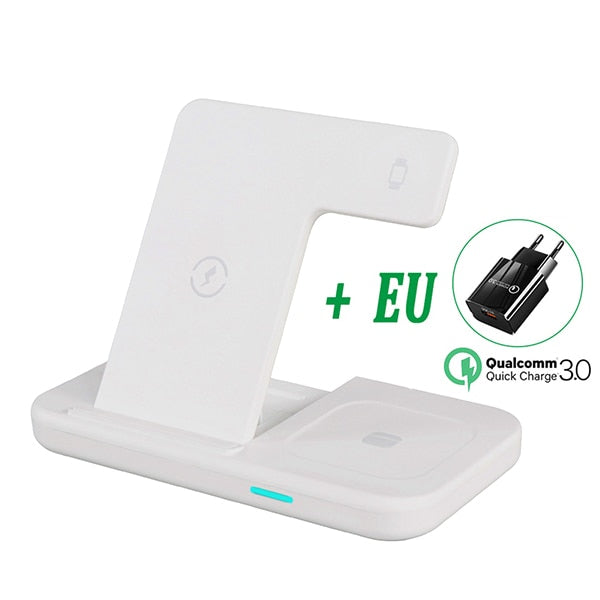 30W Qi Wireless Charger Stand 3 In 1 Qi Fast Charging Dock Station white with EU plug - sky-case