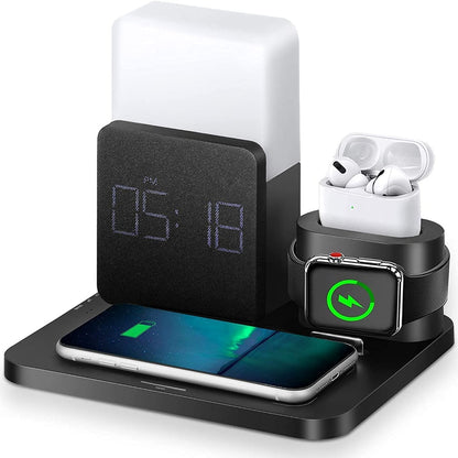 Wireless Charger 3 In 1 Fast Charging Station Digital Alarm Clock Night Light Compatible Black - sky-case