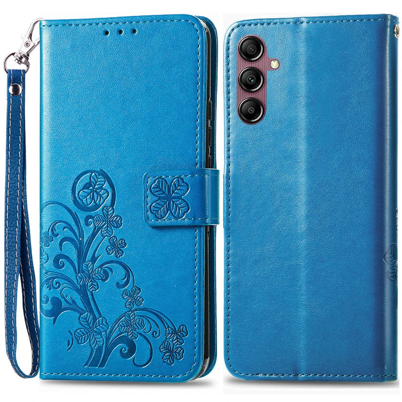 Embossed Butterfly Leather Wallet Flip Case For Samsung Galaxy Blue / Samsung A14 4G 5G - sky-case