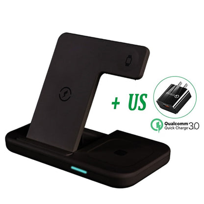 30W Qi Wireless Charger Stand 3 In 1 Qi Fast Charging Dock Station black with US plug - sky-case