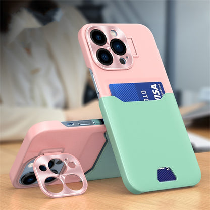 Luxury Leather Card Holder Stand Case For iPhone 14 13 12 Pro Max & Metal Lens Protective For iPhone 12 Mini / Pink - Mint Green - sky-case