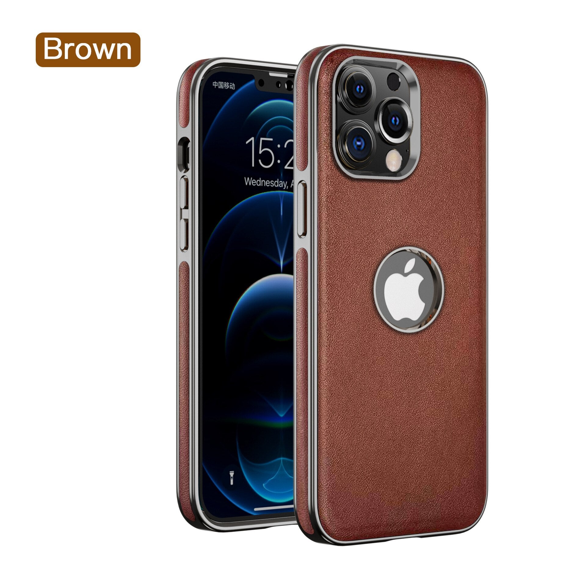 iPhone 13 Pro Max leather case with gold straight edge anti-fall Brown / For iphone13promax - sky-case
