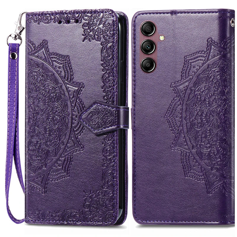 Embossed Butterfly Leather Wallet Flip Case For Samsung Galaxy Dark Purple / Samsung A14 4G 5G - sky-case