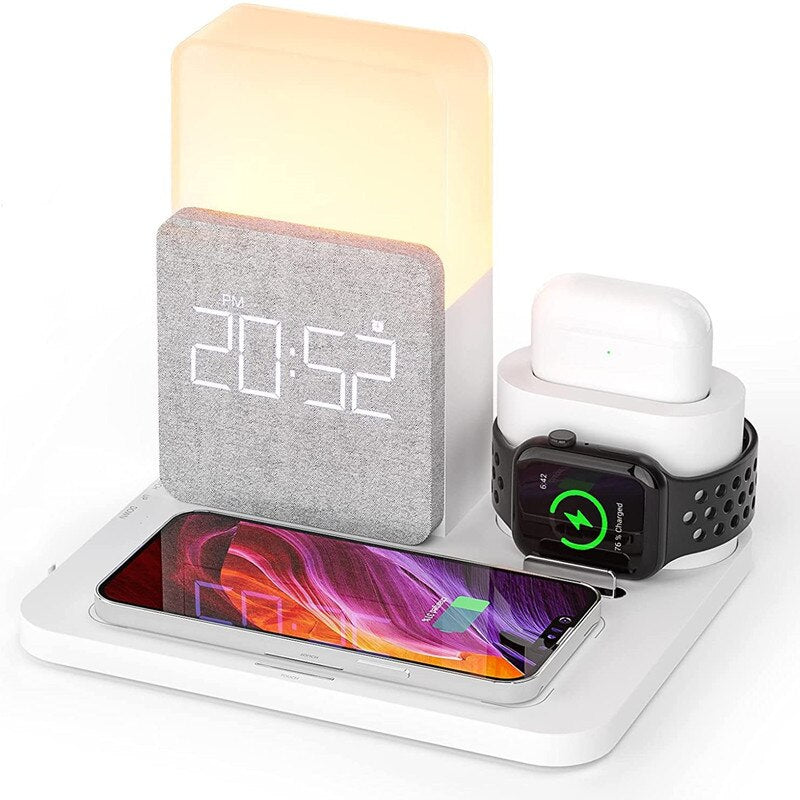 Wireless Charger 3 In 1 Fast Charging Station Digital Alarm Clock Night Light Compatible White - sky-case