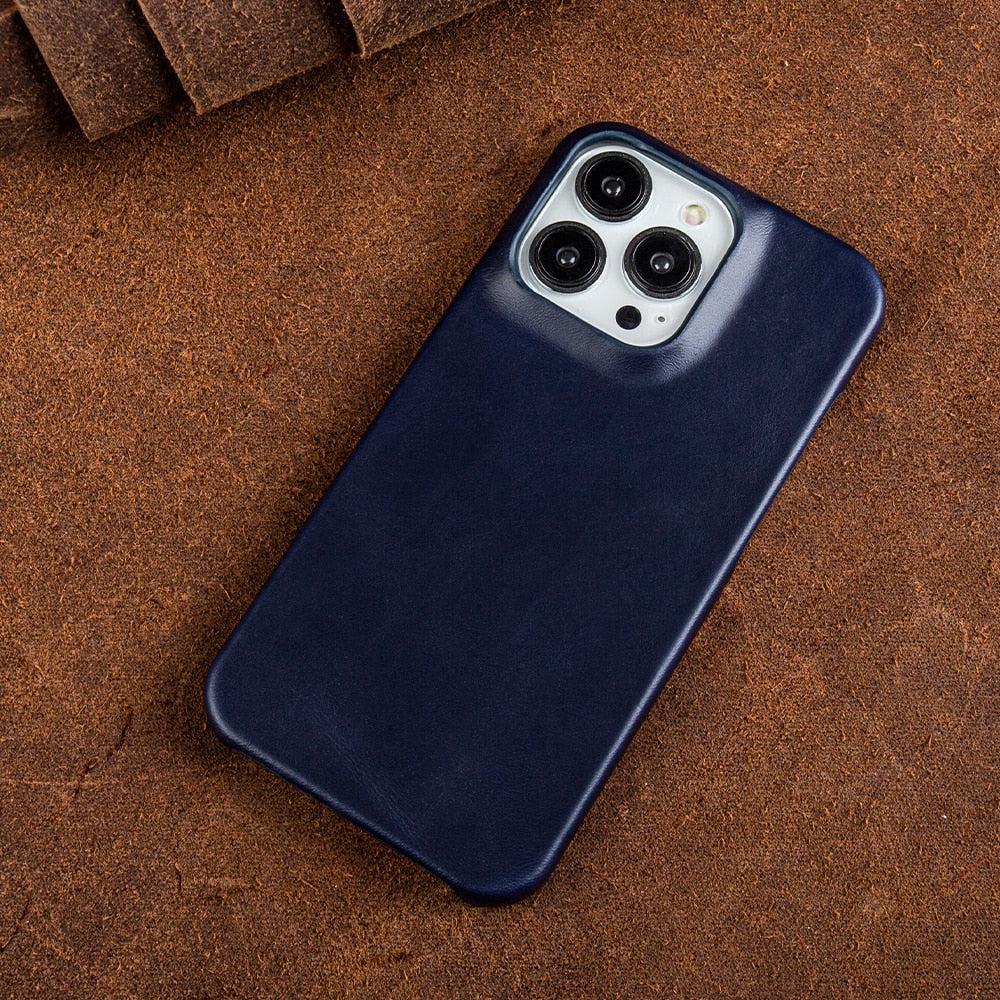 Premium Vintage Retro Genuine Leather Case for iPhone - Luxury Business Phone Aesthetic Navy5239 / For iphone14 Pro Max - sky-case