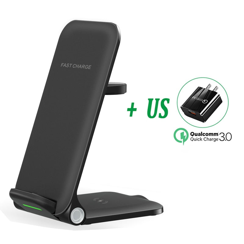 30W Qi Wireless Charger Stand 3 In 1 Qi Fast Charging Dock Station black with US plug-02 - sky-case