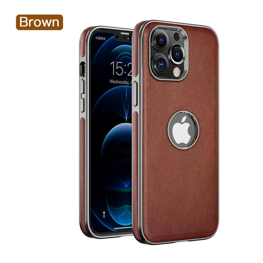 iPhone 13 Pro Max leather case with gold straight edge anti-fall Brown / For iPhone 15 pro max - sky-case