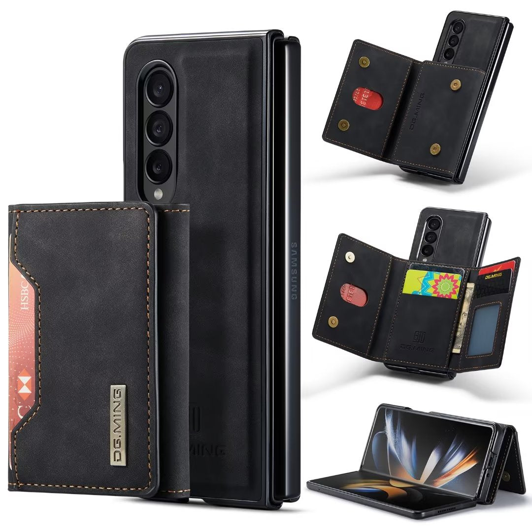 New 2023 Luxury Leather Wallet flip Cover 2 in 1 Detachable Leather Back Cover Case with Card Holder Magnetic Galaxy Z Fold 3 / black - sky-case