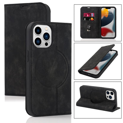 Magnetic Leather Wallet Phone Cover for IPhone - Magsafe Wireless Charging - Kickstand Card Slot Case For iphone 13promax / Black - sky-case
