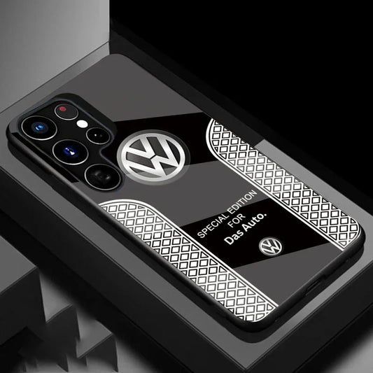 Luxury VW Sports Car Phone Case for Samsung S23 Ultra S22 S21 Plus FE Hard Glass Back Cover - sky-case