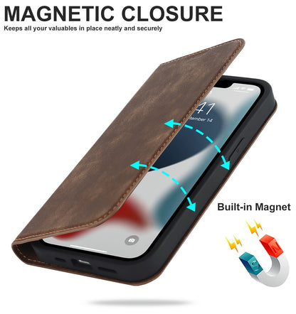 Magnetic Leather Wallet Phone Cover for IPhone - Magsafe Wireless Charging - Kickstand Card Slot Case - sky-case