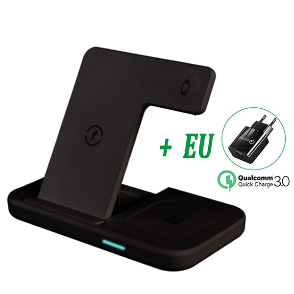 30W Qi Wireless Charger Stand 3 In 1 Qi Fast Charging Dock Station black with EU plug - sky-case