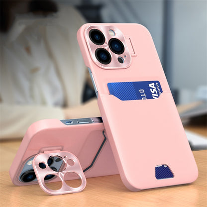 Luxury Leather Card Holder Stand Case For iPhone 14 13 12 Pro Max & Metal Lens Protective For iPhone 12 Mini / Pink - sky-case