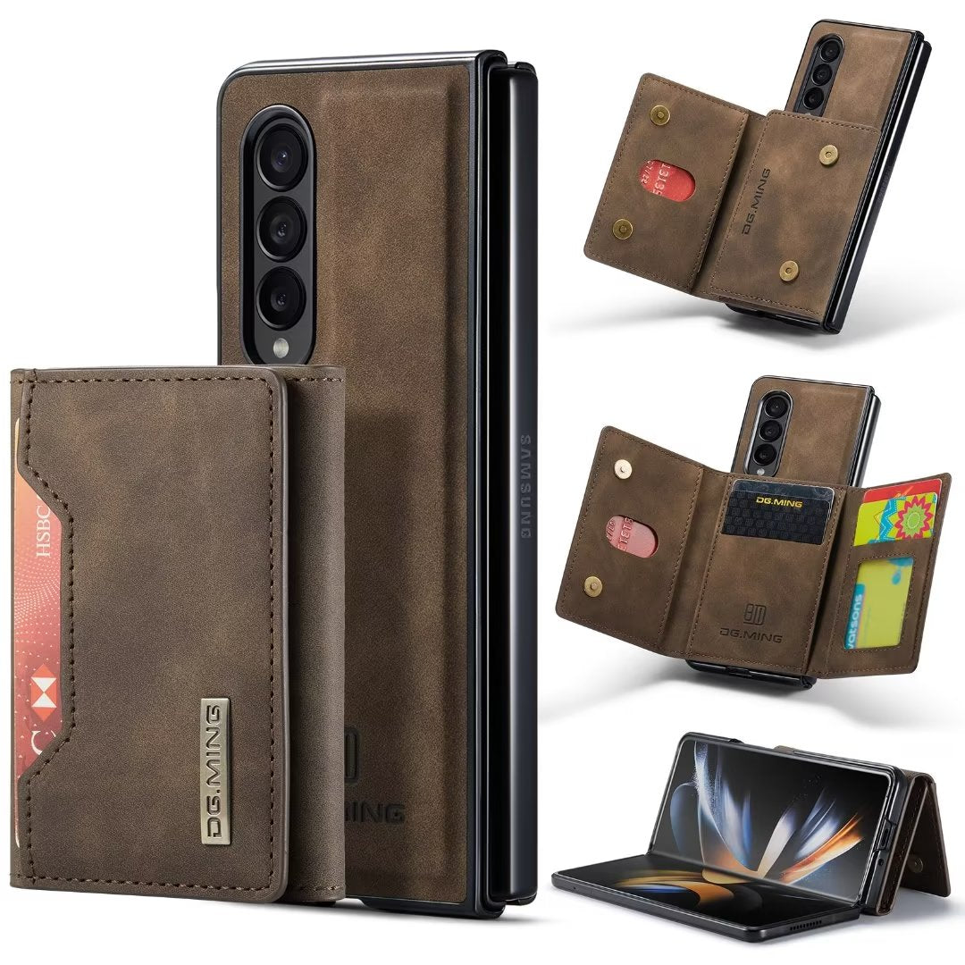 New 2023 Luxury Leather Wallet flip Cover 2 in 1 Detachable Leather Back Cover Case with Card Holder Magnetic Galaxy Z Fold 3 / coffee - sky-case