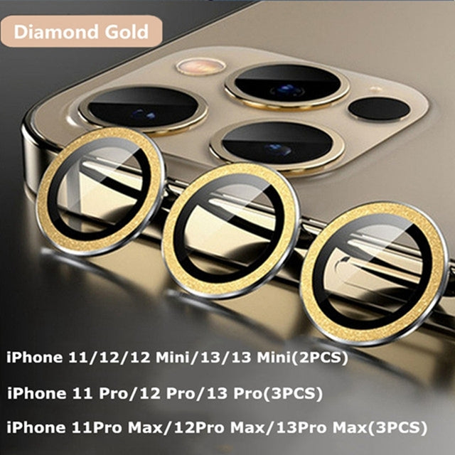 Camera Lens Protectors Camera Metal Ring Glass Protective Cap Diamond Gold / iPhone 13 Pro (3PCS) - sky-case