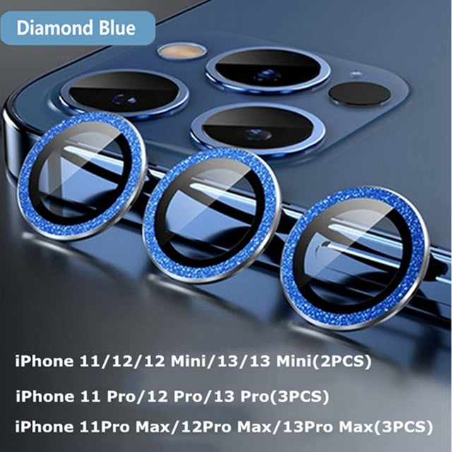 Camera Lens Protectors Camera Metal Ring Glass Protective Cap Diamond Blue / iPhone 13 Pro (3PCS) - sky-case