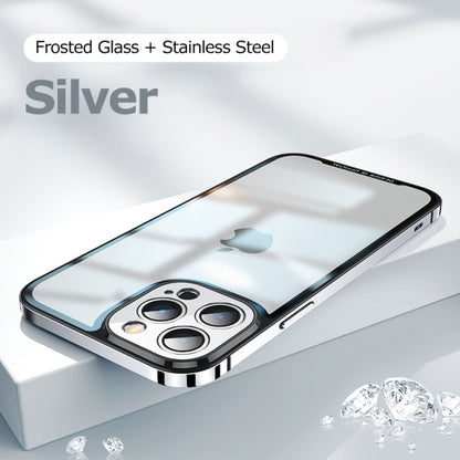 Luxury Metal Stainless Frame Transparent Matte Glass Back Cover For iPhone 13 / Matte Silver - sky-case