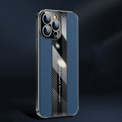 Luxury Case Luxury Carbon Fiber Genuine Leather Cover For iPhone 12 Pro / Blue - sky-case