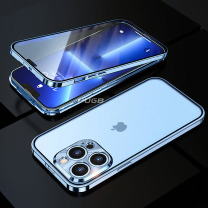 Luxury Aluminum Metal Double-sided Matte Transparent Case Full 360° full protection Blue / for iphone 13 pro max - sky-case