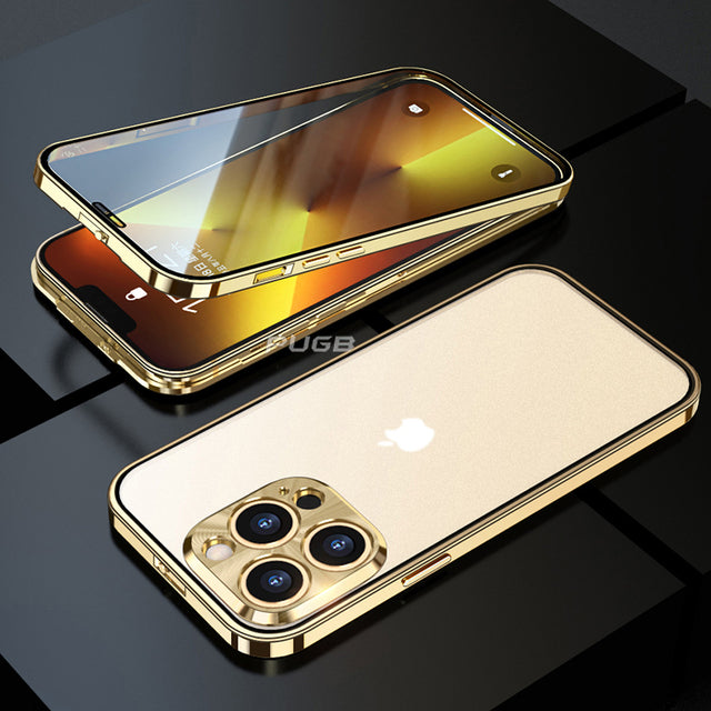 Luxury Aluminum Metal Double-sided Matte Transparent Case Full 360° full protection Gold / for iphone 13 pro max - sky-case