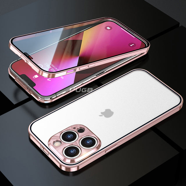 Luxury Aluminum Metal Double-sided Matte Transparent Case Full 360° full protection Pink / for iphone 13 pro max - sky-case