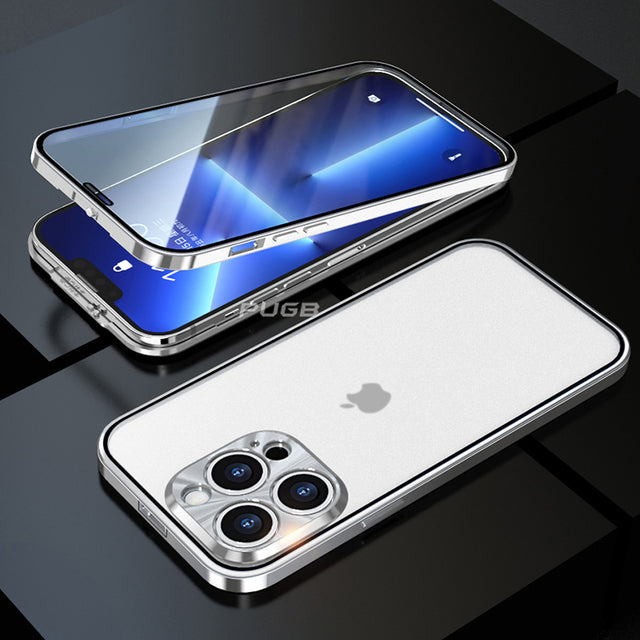 Luxury Aluminum Metal Double-sided Matte Transparent Case Full 360° full protection Silver / for iphone 13 pro max - sky-case