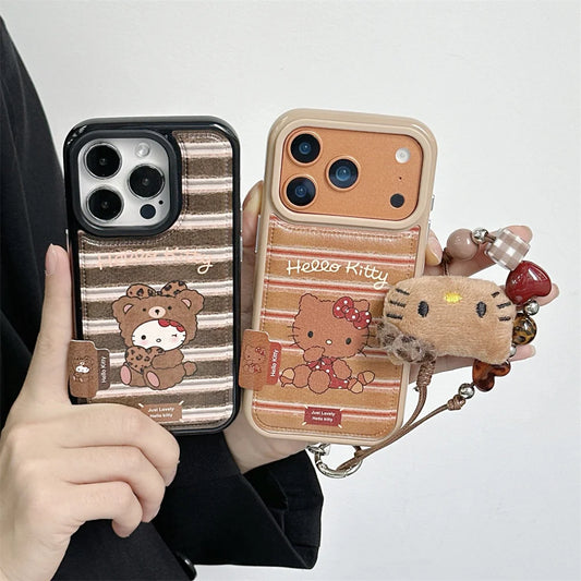 Korean Cute Grid HelloKitty Phone Case - sky-case