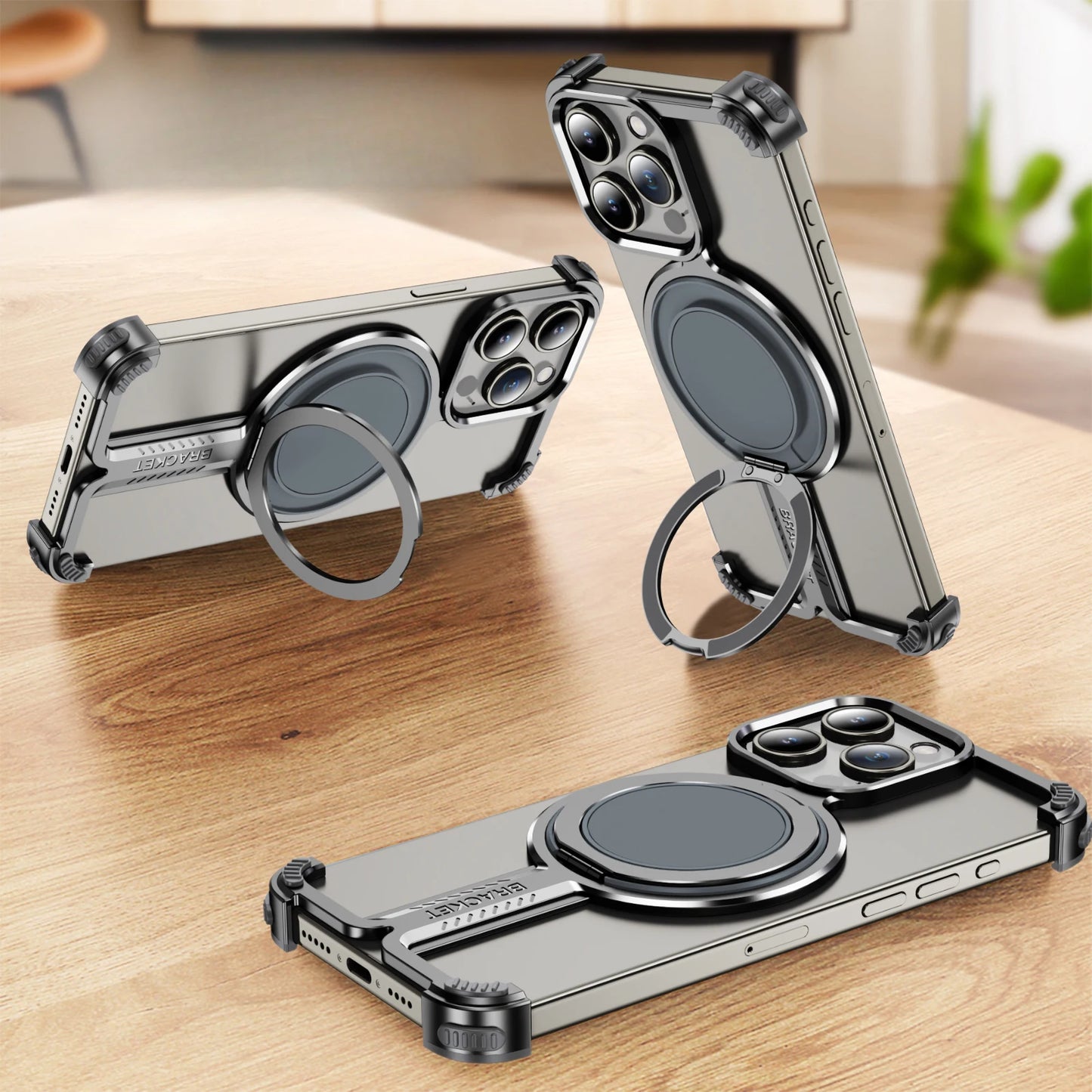 Luxury Titanium Magnetic 360° Stand Rimless Cover