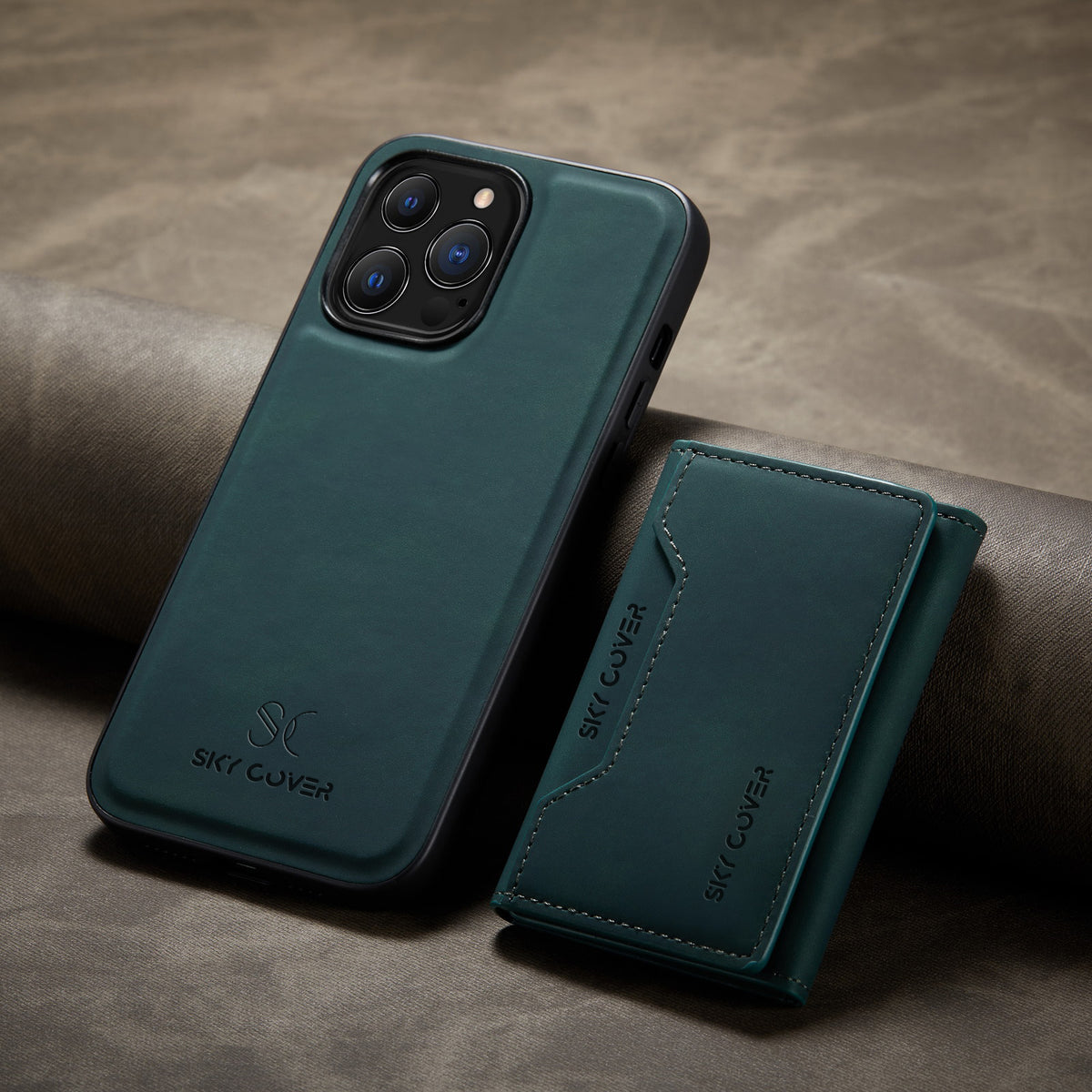 2 in 1 Luxury Leather Wallet Cover Detachable Case with Card Holder compatible with wireless charging MagSafe Green / iphone 15 pro max - sky-case