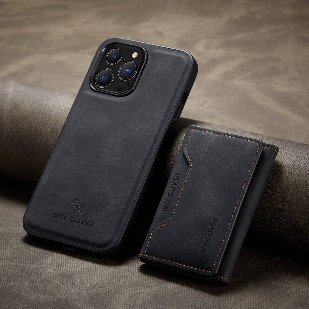 2 in 1 Luxury Leather Wallet Cover Detachable Case with Card Holder compatible with wireless charging MagSafe Black / iphone 15 pro max - sky-case