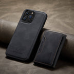 2 in 1 Luxury Leather Wallet Cover Detachable Case with Card Holder compatible with wireless charging MagSafe Black / iphone 15 pro max - sky-case